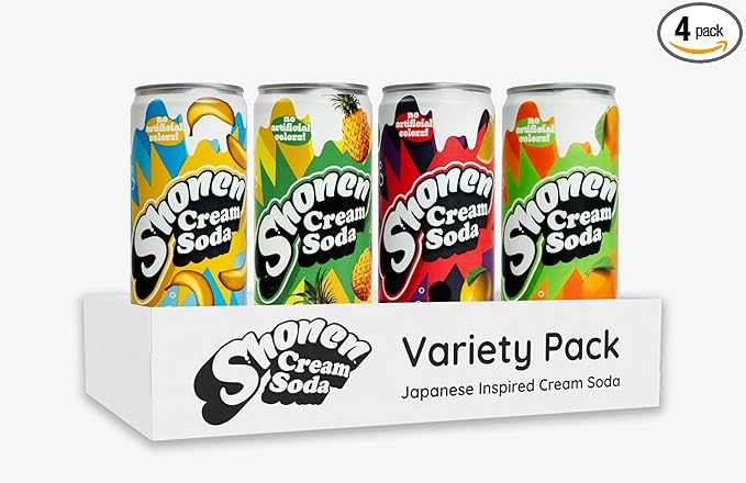 Shonen Soda - Variety Pack (Banana Berry Lemon Orange Pineapple) | 12 Fl Oz Can | 12-Pack