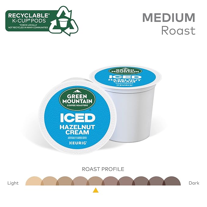 Green Mountain Coffee Roasters ICED Hazelnut Cream Single Serve Keurig K-Cup Pods Flavored Iced Coffee 72 Count