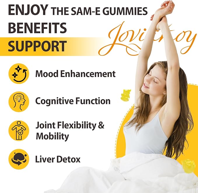 SAM-e Gummies with L-Tyrosine Vitamin B Complex &amp NAC CoQ10 High-Potency SAM-e Supplement - Pineapple Flavor for Mood Joint Cognitive &amp Liver Detox Vegan Friendly 90 Gummies