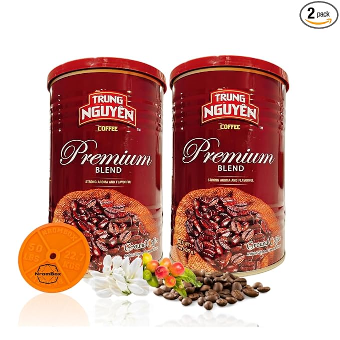 Trung Nguyen — Premium Blend — Roasted Ground Coffee Blend | NromBox Coaster (Color May Vary) Strong and Bold — Arabica &amp Robusta — Chocolate Flavor — Vietnamese Coffee 15 oz Can(Pack of 2)
