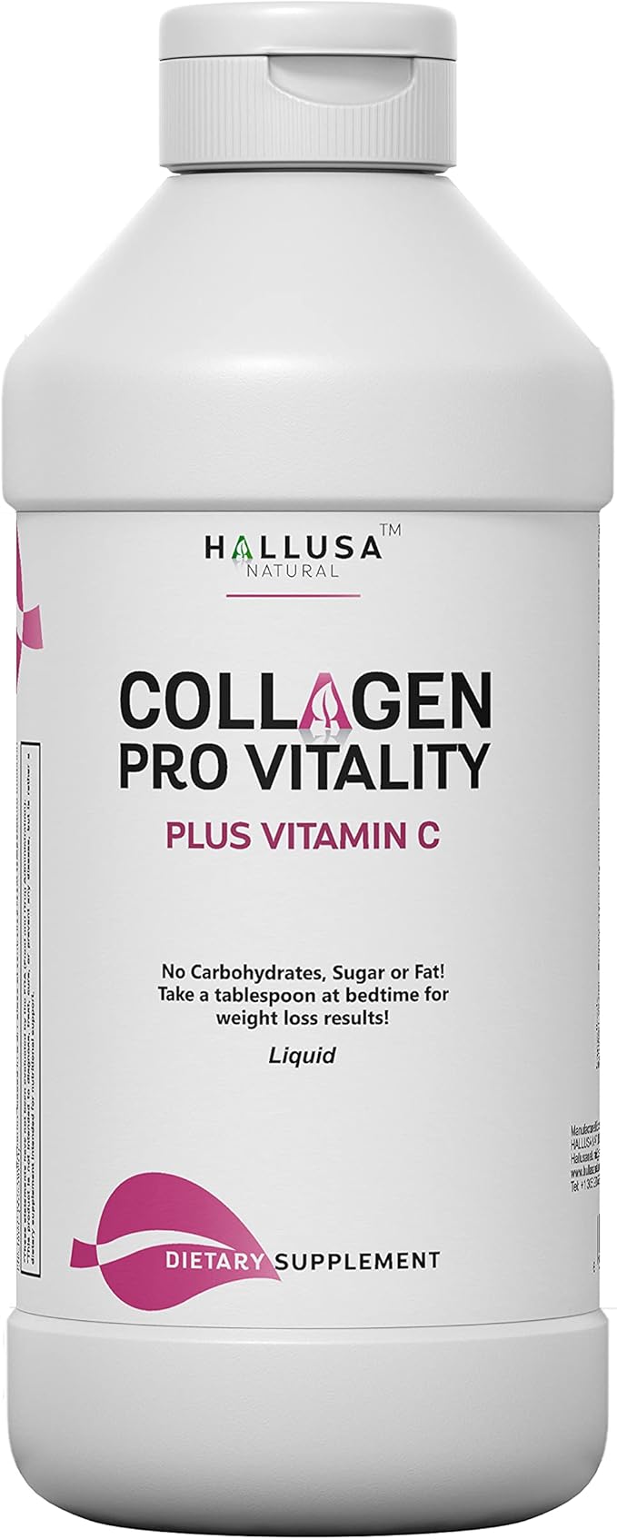 Hallusa Natural COLAGENO LIQUIDO HIDROLIZADO MAS VITAMINAS C | Collagen Pro Vitality Plus Vitamin C | Liquid Hydrolyzed Collagen 16oz with Vitamin C | Healthy Hair Skin Nails Bone &amp Joint Suppo