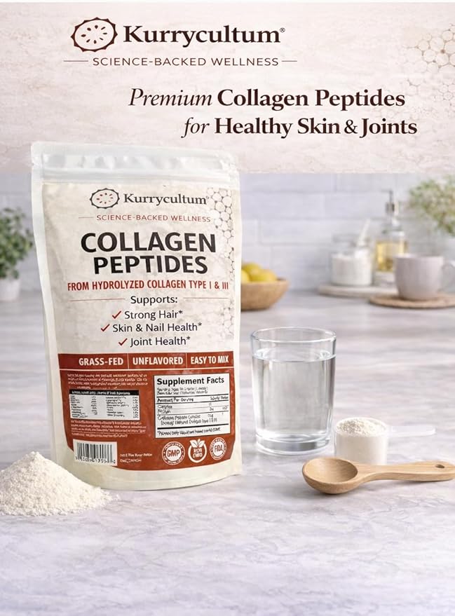 Collagen Peptides Protein Powder - Grass Fed Hydrolyzed Type 1 &amp 3 Collagen Powder for Skin Hair Nails - Unflavoured Freely Dissolves in Coffee -16 oz (45 Servings)