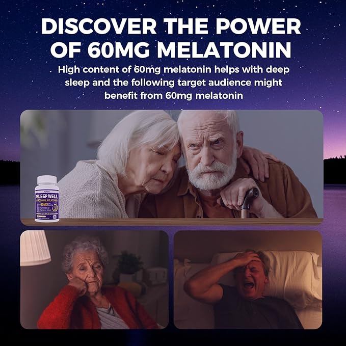 Melatonin 60mg for Adults High Dose Supports Deep Rest &amp Brain Cognition Extra Strength Liposomal Melatonin with Vitamin D3 K2 Chamomile for Sound Zzz Cycle Immune &amp Antioxidant 150 Soft