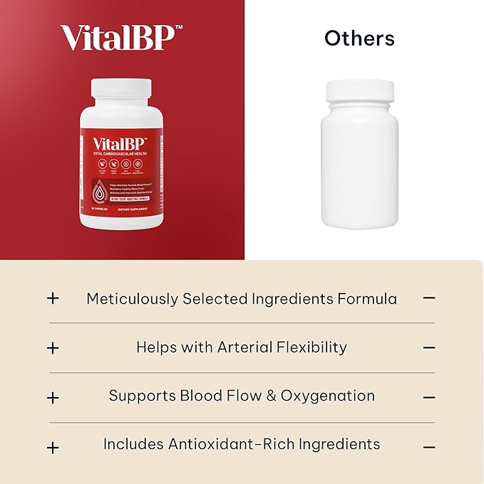 Vital BP - Support for Normal Blood Pressure - Supports Blood Flow &amp Arteries - with CoQ10 L-Citrulline and K2 &amp D3-60 Capsules