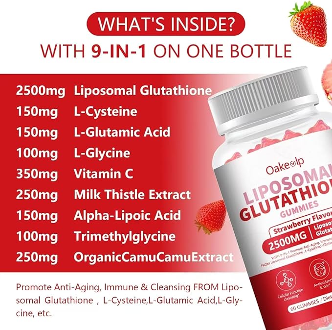 Extra Powerful 2500MG Liposomal Glutathione Gummies for skin whiteningEnhance 98% Absorption-Complex L-CysteineL-GlycineMilk Thistle for Support Liver Function Antioxidant for Aging Alleviation