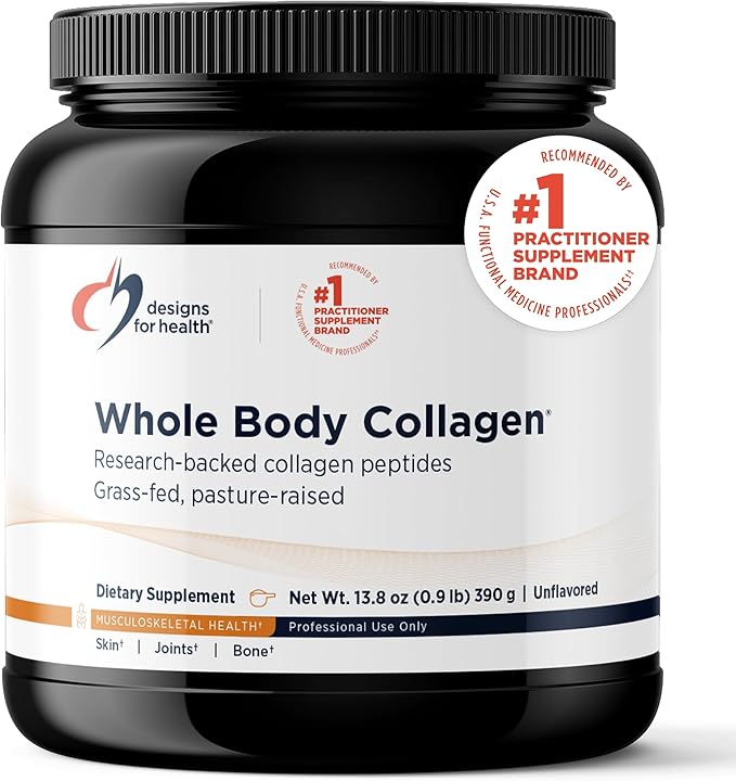 Designs for Health Whole Body Collagen Powder - Hydrolyzed Collagen Peptides Powder for Healthy Skin &amp Hair Joint + Bone Health - Fortigel &amp Verisol Collagen Unflavored (30 Servings)