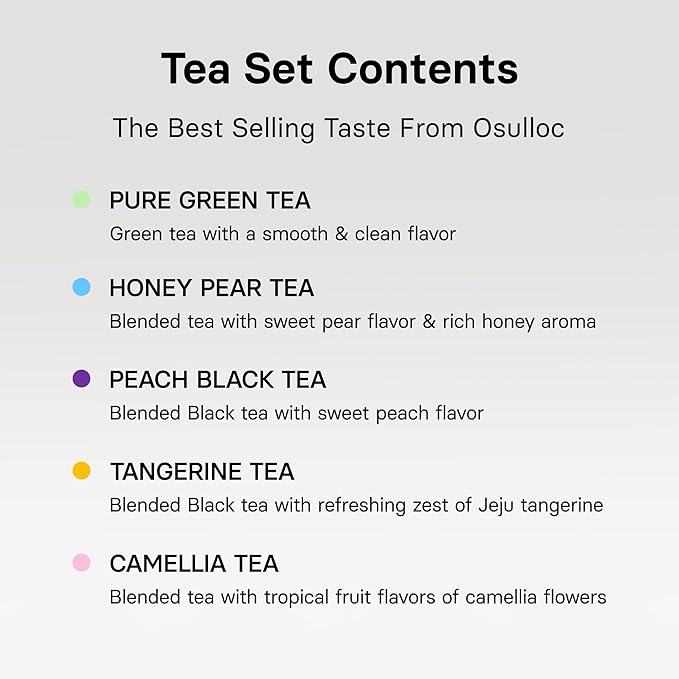 OSULLOC Premium Tea Collection (40 count 10 flavors x 4 ea) Self Care Sampler Gift Box Variety Pack Premium Organic Pure &amp Blended Tea from Jeju