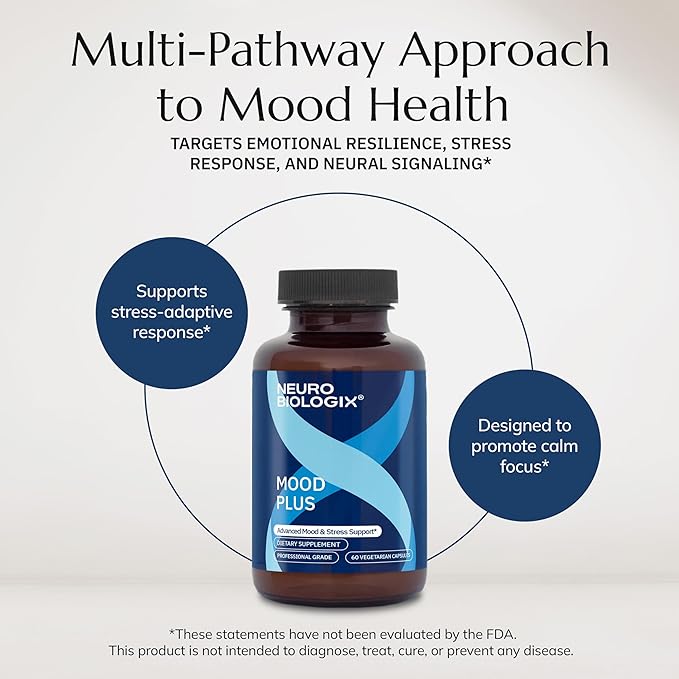 Neurobiologix Mood Plus for Men and Women Mood &amp Stress Support Supplement with GABA 5-HTP Ashwagandha Magnesium &amp Chamomile for Emotional Balance Relaxation &amp Serotonin Support 60 C