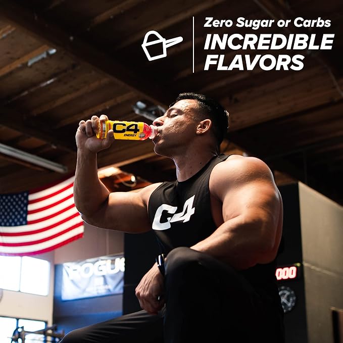 Cellucor C4 Energy Non-Carbonated Zero Sugar Energy Drink Pre Workout Drink + Beta Alanine Icy Blue Razz 12 Fl Oz (Pack of 12)