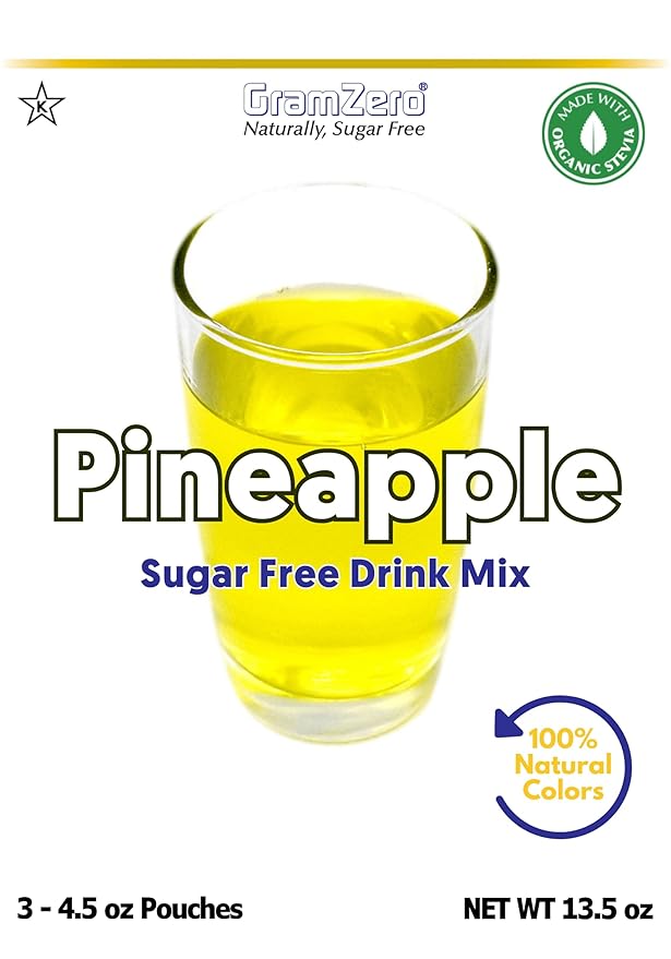 GramZero Pineapple Zero Calorie Sugar Free Drink Mix Great For Nutrition Club Loaded Teas Stevia Sweetened