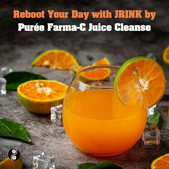 JRINK by Purée Farma-C Juice Cleanse Cold Pressed Detox Drink with Lemon Ginger Organic No Preservatives Vegetable and Fruit Juice Healthy Cleanse Raw Juice Detox 16oz Bottles Pack of 12