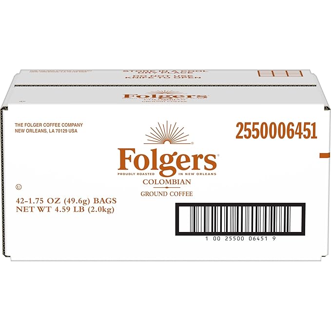 Folgers 100% Columbian Medium Roast Ground Coffee 42-1.75 Ounce Fraction Packets Frac Packs