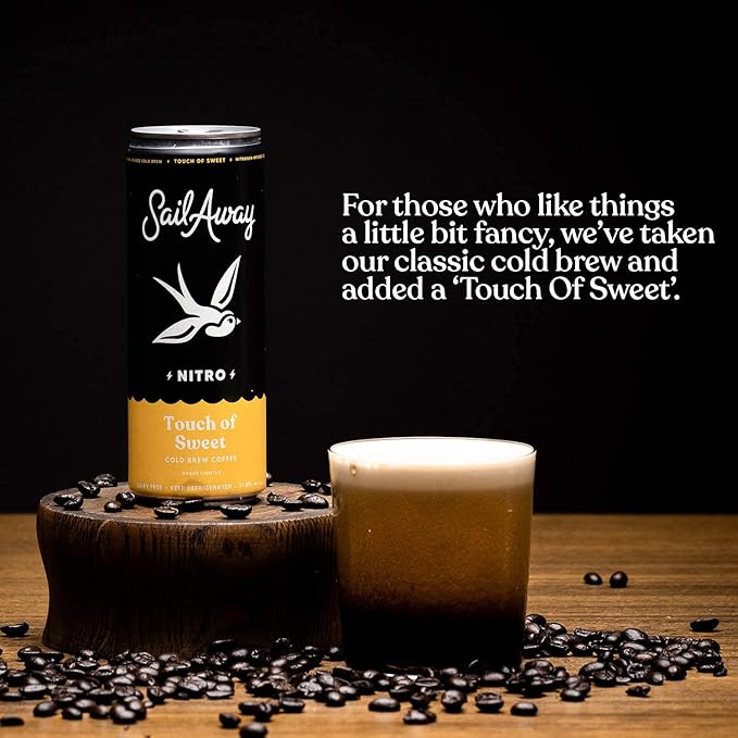 Sail Away Coffee Co. Sail Away Coffee Nitro Cold Brew Coffee Cans - Less Acidic Coffee Beverages | Draft Nitrogen Pour 220mg Caffeine Gluten Free Organic Keto Touch of Sweet 6 Pack