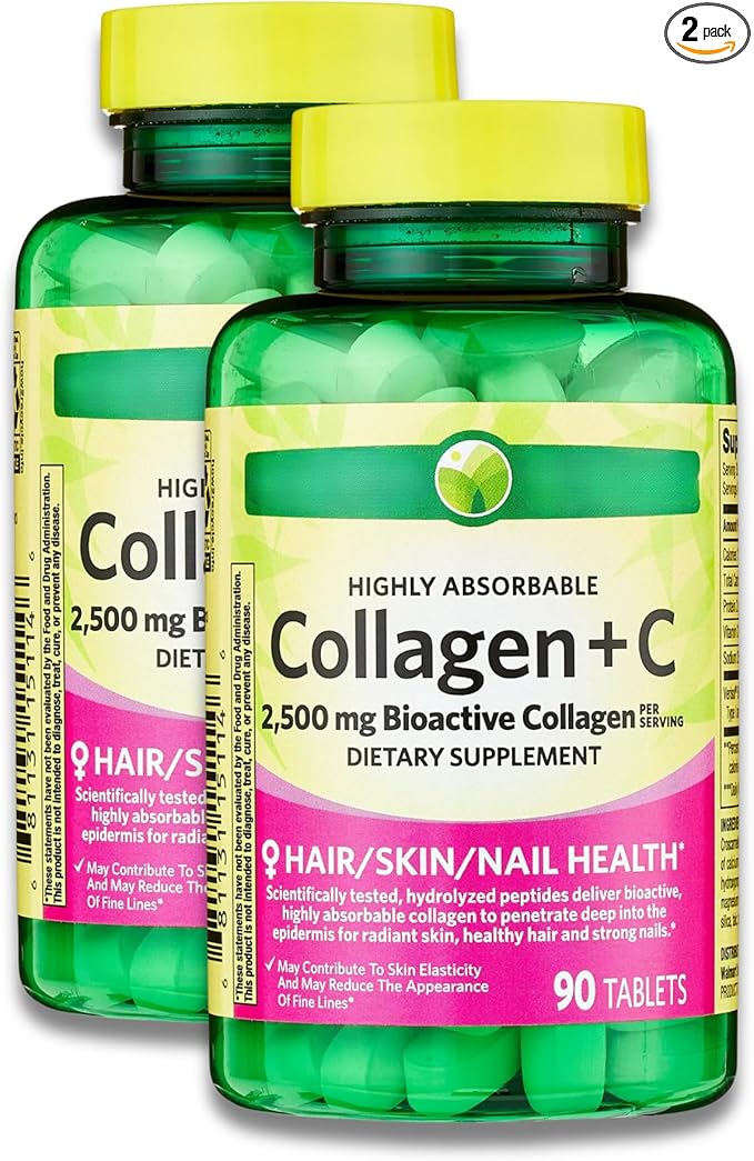 KP+ Collagen | Collagen + C 2500 mg | 90 Tablets | Supports Hair Skin &amp Nail Health | Bioactive Collagen Peptides + Vitamin C Supplement | Pack of 2