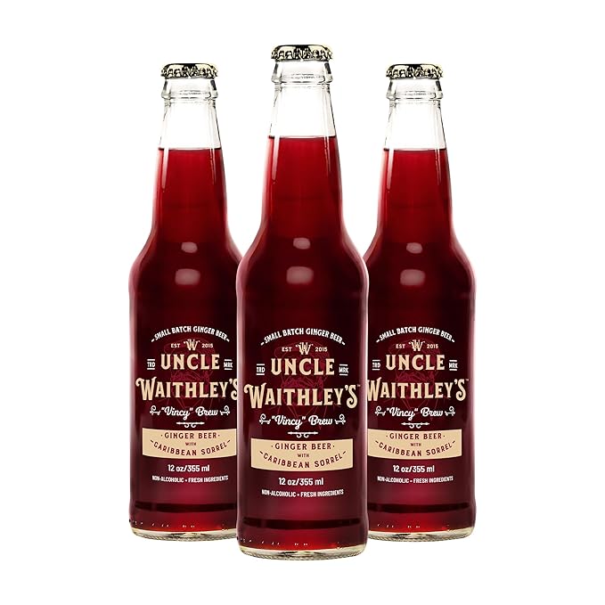 Uncle Waithley's Caribbean Ginger Beer with Hibiscus Mocktails Non-Alcoholic Drinks Ginger Beer Soft Drink Healthy Refreshing Non-Alcoholic Drinks and Beverages (24 Pack 355ml Each)