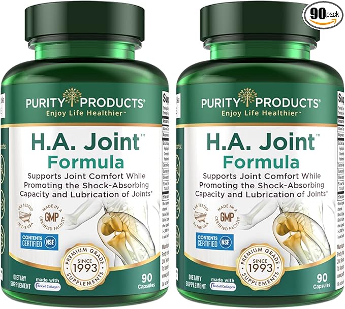 Purity Products HA Joint Formula Hyaluronic Acid + Key CoFactors - Joint + Skin Multi Collagen (Type I II &amp III) - 5-Loxin - Olive Fruit Extract - Joint Flexibility + Mobility - 90 Capsules (2)