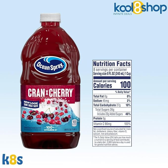 Ocean Spray Cran Cherry Juice Drink 64 fl oz Plastic Bottle 4 Pack + 15 Sugarcane Disposable Straws by KOOL8SHOP Infinite Deals