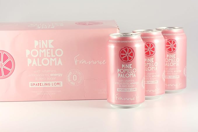 KauffmanTreats Frannie Sparkling Beverage- Zero Calories &amp Sugar Aspertame Free: 24-Ct Case 12 Oz. Cans (Pink Pomelo Paloma)