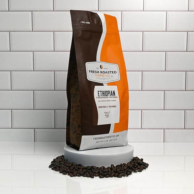 Fresh Roasted Coffee Ethiopian Yirgacheffe Kochere 2 lb (32 oz) Medium Roast Kosher Whole Bean