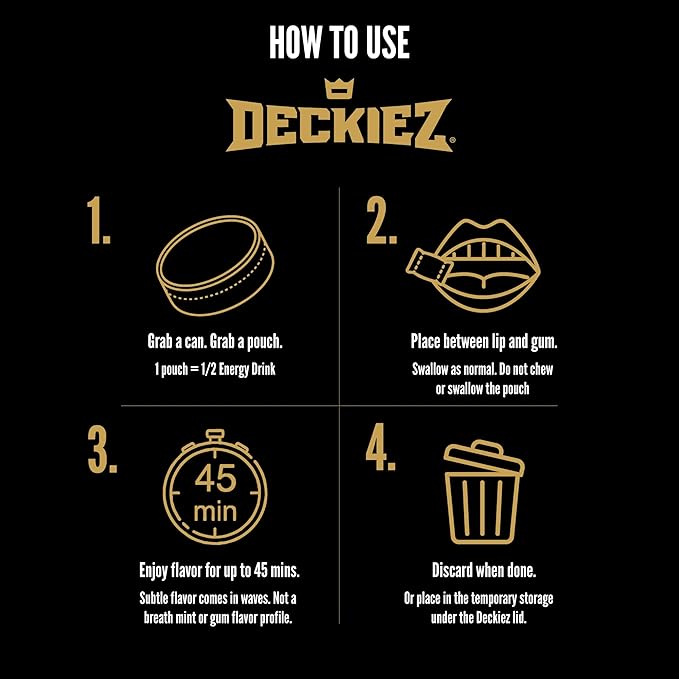 Deckiez Energy Pouches 5 Cans (100 Pouches) Sugar Free Caffeine Supplement Coffee Pouches &amp Energy Drink Alternative 50mg Caffeine Pouches Raspberry Flavor