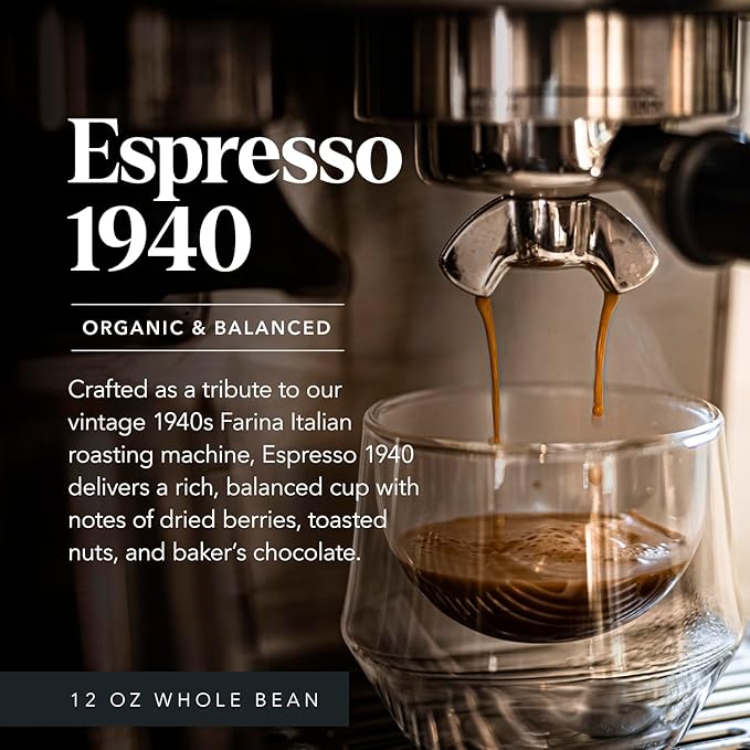 Carmel Valley Coffee Roasting Espresso 1940 – Organic Medium Roast Africa Central &amp South America - Notes of Dried Berries Toasted Nuts &amp Baker’s Chocolate Whole Bean Coffee 12 Oz Bag
