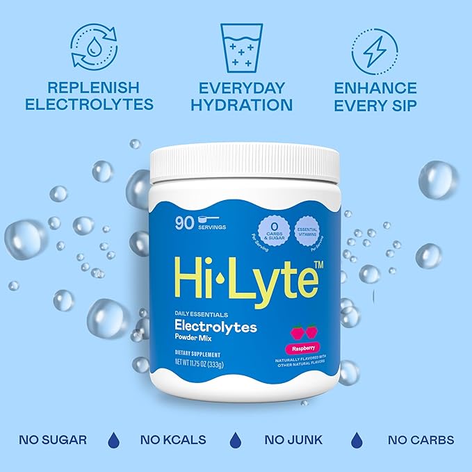 Hi-Lyte Electrolyte Powder Daily Hydration Supplement Drink Mix 90 Servings | Sugar-Free 0 Calories 0 Carbs | No Maltodextrin. Gluten-Free | Supports Keto | Light Refreshing Flavor (Raspberry)