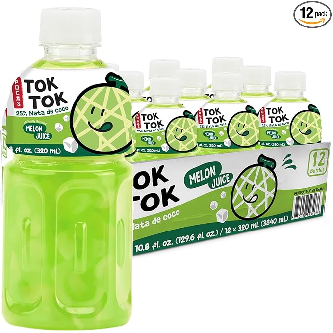 Pocas Toktok Melon Juice 12-Pack – Made with Real Fruit &amp Chewy Nata De Coco 8 Oz Each