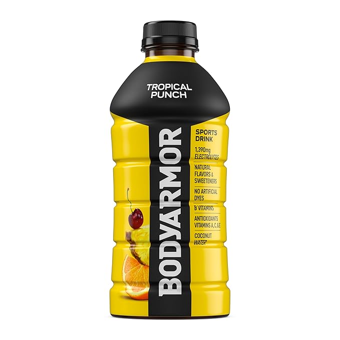 BODYARMOR Sports Drink Tropical Punch Electrolyte Drink Hydration 28 Fl Oz Bottles (15 Pack) Flavored Coconut Water with B Vitamins &amp Antioxidants