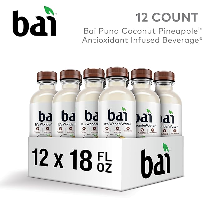 Bai Antioxidant Infused Water Beverage Puna Coconut Pineapple with Vitamin C and No Artificial Sweeteners 18 Fluid Ounce Bottle 12 Pack
