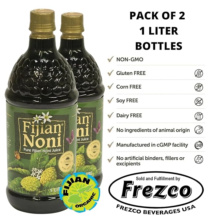 Fijian Noni®Juice - 100% Certified Organic (Pack of 2 x 33.8 Fl.Oz) Boosts Immune System | Packed with Antioxidants for Your Wellbeing | Ancient Superfruit Noni Juice