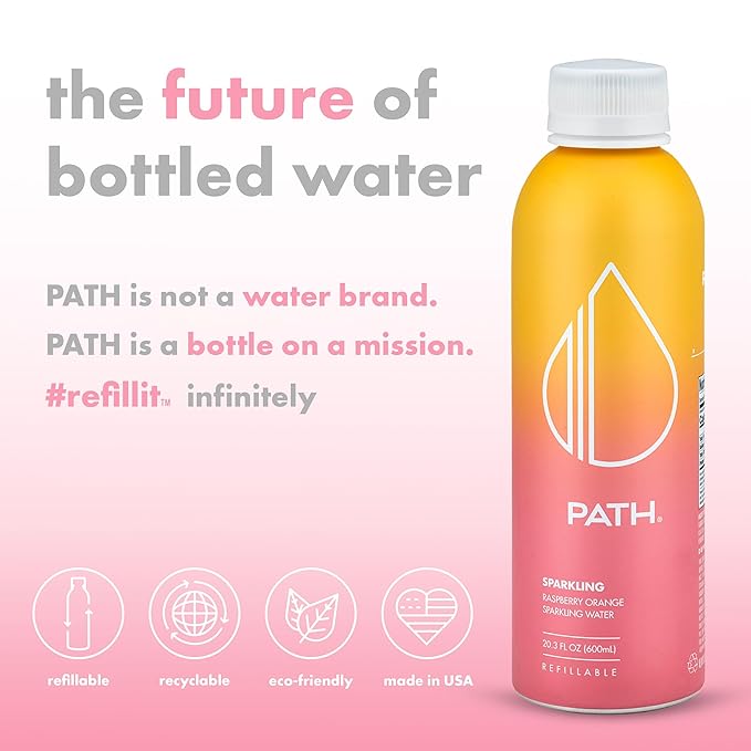 PATHWATER Raspberry Orange Flavored Sparkling Water - Ultra-Purified pH-Balanced Carbonated Soda Water in Aluminum Bottle - BPA-Free Light Reusable Infinitely Recyclable 20.3 fl oz (Pack of 4)
