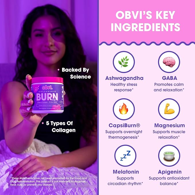Obvi Collagenic Burn Day &amp Night Bundle | Collagen Green Tea Ashwagandha GABA &amp Melatonin | 24-Hour Collagen Support