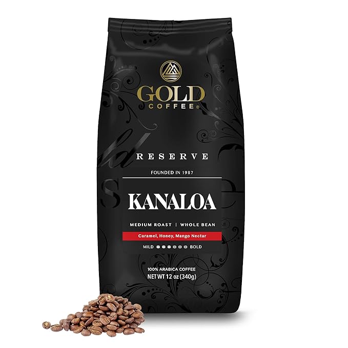 Gold Coffee Bundle | Kanaloa &amp Blue Mountain Medium Roast Whole Bean |100% Arabica Coffee 12 oz. (Pack of 2)