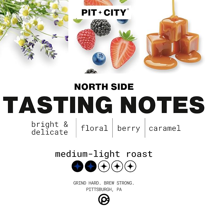 Pit City North Side Single Origin Ethiopian Medium-Light Roast Whole Bean Coffee 12oz Bag - Bright &amp Delicate Floral Berry Caramel and Vanilla - Premium Small Batch Roasted - Pittsburgh