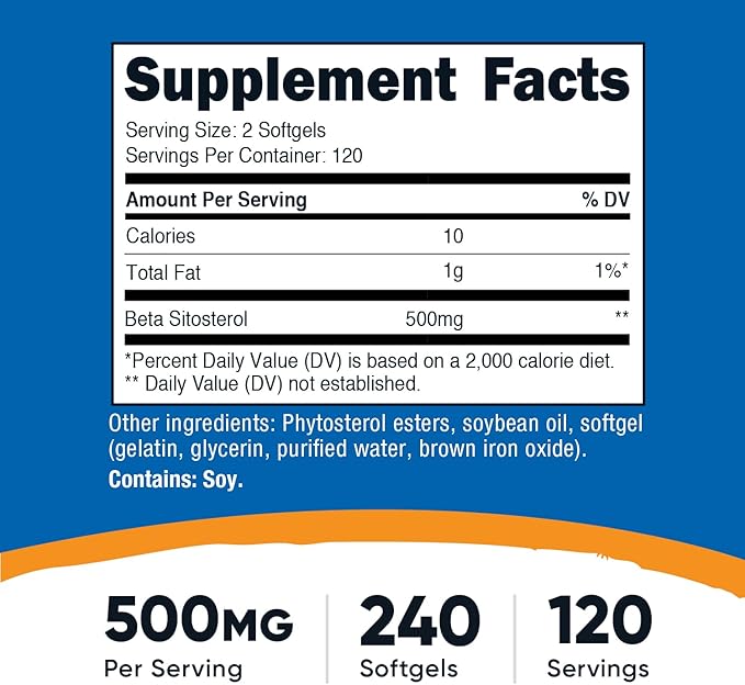 Nutricost Beta Sitosterol 240 Softgels 500mg - GMO Free Gluten Free Supplement 120 Servings