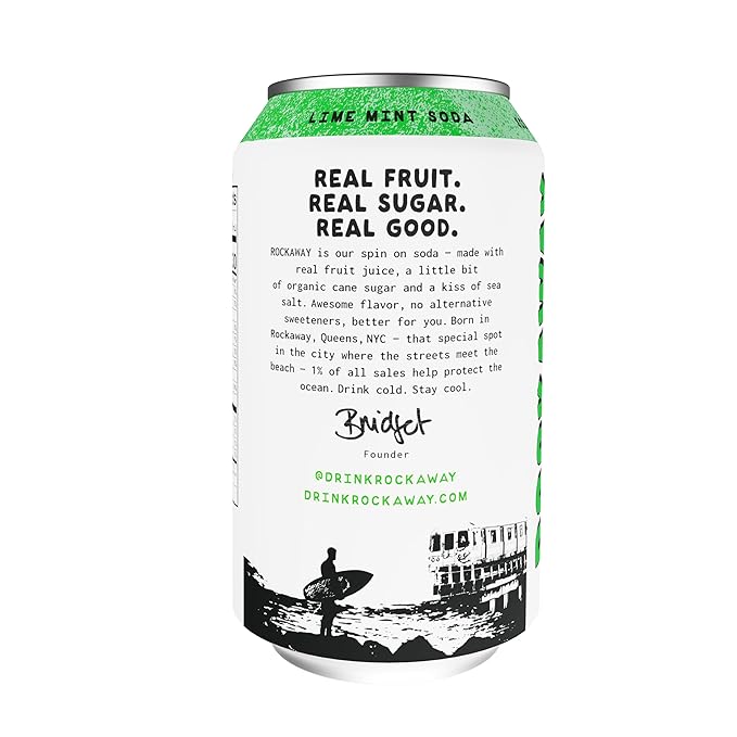 ROCKAWAY Lime Mint Soda Drinks - Low calorie drinks made from Real Fruit Juice All Natural - Soda Pop Drinks Gluten Free Vegan GMO Free - 12oz (12 Pack)