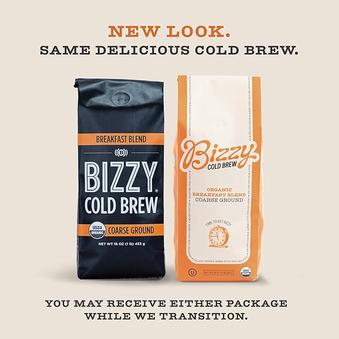 Bizzy Organic Cold Brew Coffee | Bundle | Coarse Ground Coffee | Light &amp Bright 1 LB + Breakfast Blend 1 LB | 2 Pack