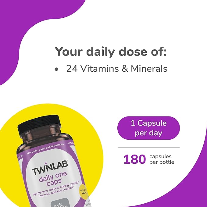 Twinlab Daily One Caps Without Iron - Nutritional Supplement with Zinc B Vitamins Magnesium and More - 180 Capsules