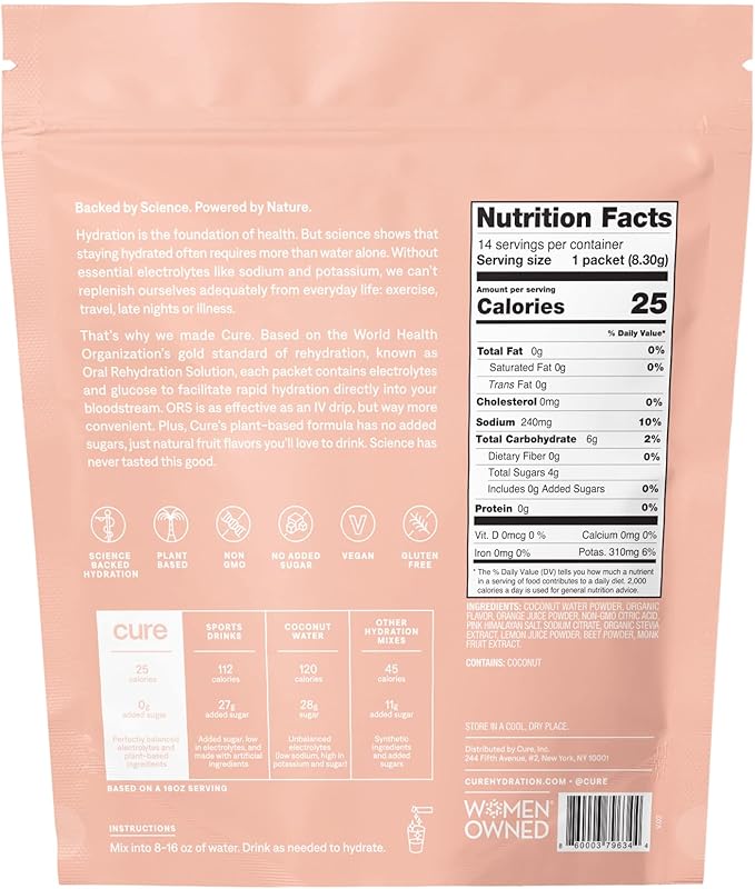Cure Hydration Electrolyte Mix | Electrolyte Powder for Dehydration Relief | Made with Coconut Water | No Added Sugar | Vegan | Paleo Friendly | Grapefruit + Berry Pomegranate Bundle | 28 Packets