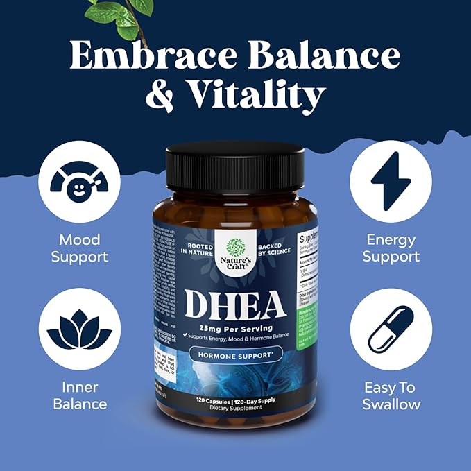 DHEA Supplement for Women &amp Men - Pure DHEA 25mg for Hormone Balance Improves Mood Stability Brain Function Immune System Energy &amp Fertility - Dehydroepiandrosterone Capsules for Adults -