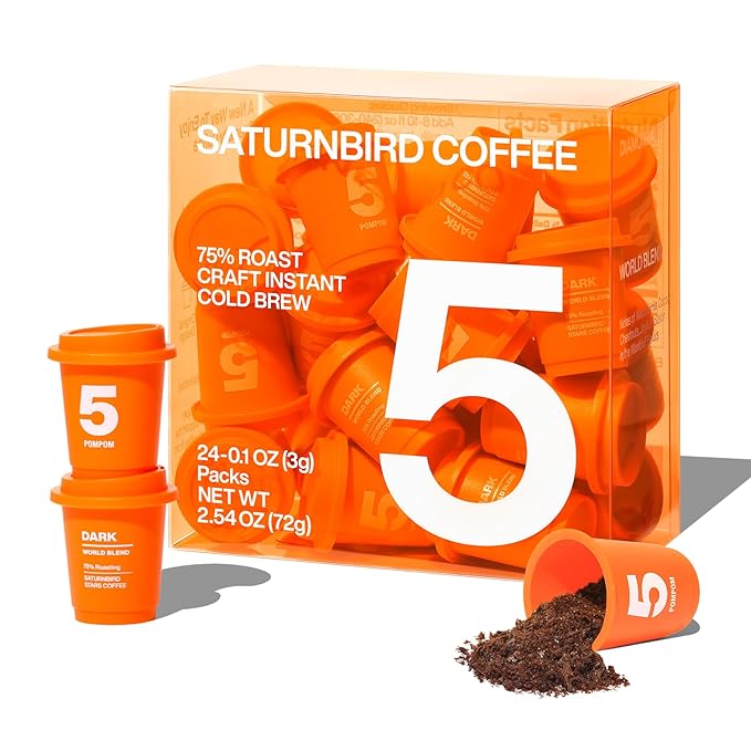 Saturnbird Instant Coffee Pods Dark Roast 100% Arabica Freeze-dried Coffee without Machine Brew with Hot/Cold Water or Milk 24 Count (NO.5)