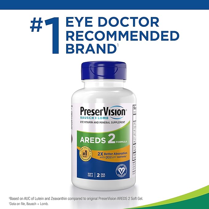 PreserVision AREDS 2 Eye Vitamin &amp Mineral Supplement with OCUSorb120 Vegan Soft GelsContains LuteinZeaxanthinVitamin C &amp EZinc&amp-CopperEye Health Supplements for Adults(Pack of 2)