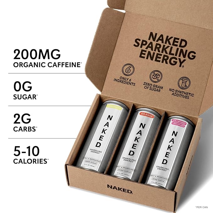 Naked Sparkling Energy - Sample Box - Three Flavors - Lemonade Orange and Strawberry Lemonade