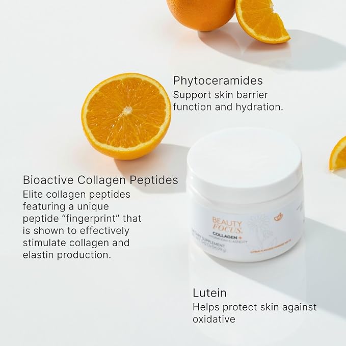 Nu Skin Collagen+ Powder Mix-in | Citrus-Flavored Collagen Peptides with Lutein &amp Acerola Cherry | Supports Skin Elasticity Tone &amp Texture | 30 Servings