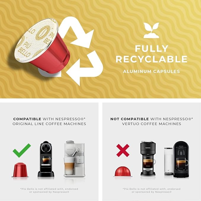 Piu Bello Espresso Coffee Pods for Nespresso Original Machines – Variety Pack – Compatible Capsules with 3 Intense Flavors – Dark Roast Low Acidity – Rich &amp Balanced Taste – Kosher (3-Flavor Mult