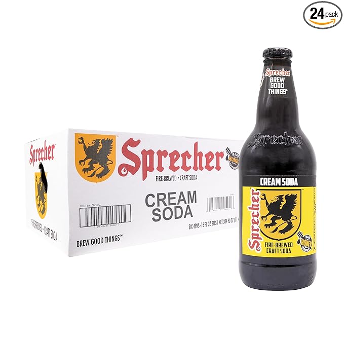 Sprecher Cream Soda in 16 fl oz Glass Bottles (24 Pack) Fire Brewed Cream Soda with Real Honey Naturally Flavored Gourmet Craft Soda