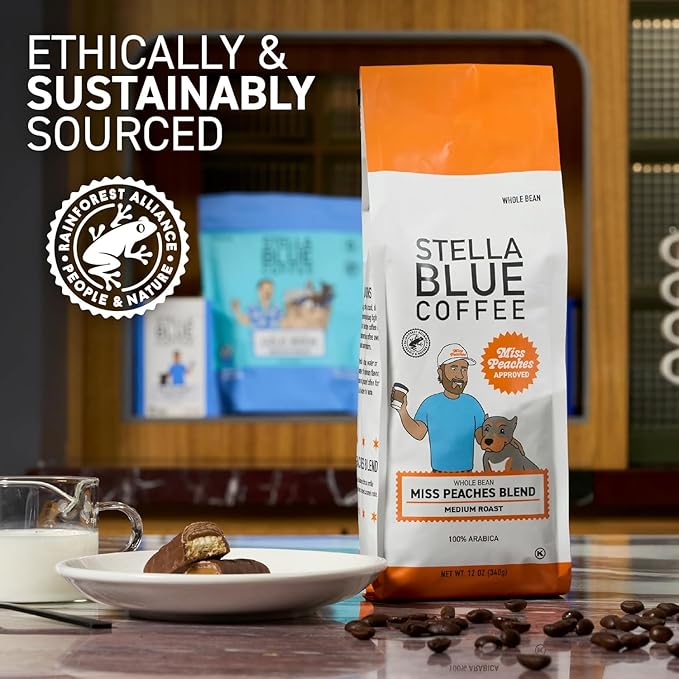 Stella Blue Whole Bean Coffee Variety Pack Big Cat Blend And Miss Peaches Blend Medium Roast Arabica Beans Caramel Citrus Fruity Notes Smooth Balanced Flavor 12 Oz Bags