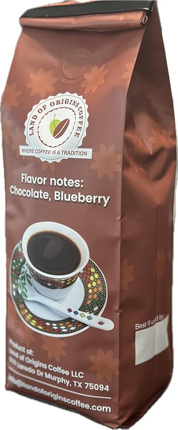 Land of Origins Coffee ETHIOPIAN HARRAR WHOLE BEANS COFFEE medium roast single origin100% Arabica natural Ethiopian coffee 16oz (1 pound)