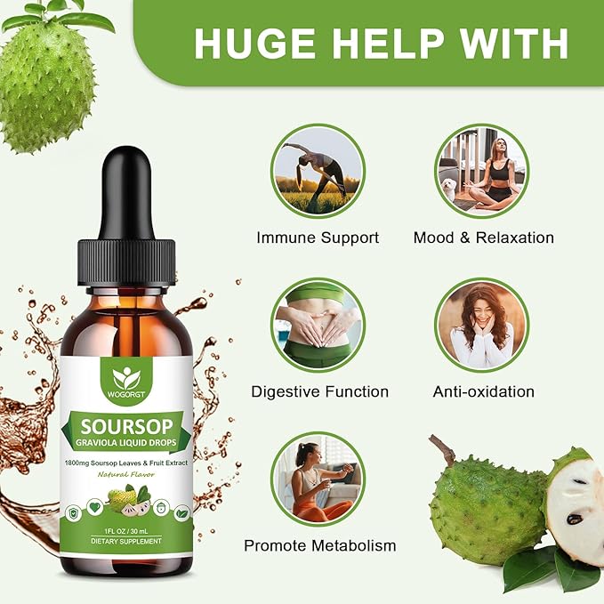 (4 Pack) Soursop Graviola Bitters Liquid Drops - Cell Support &amp Regeneration Immune Support Antioxidant 1800mg Soursop Extract High Absorption Sour sop Liquid Drops Natural Flavor 1 Fl Oz