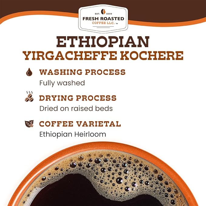 Fresh Roasted Coffee Ethiopian Yirgacheffe Kochere 2 lb (32 oz) Medium Roast Kosher Whole Bean